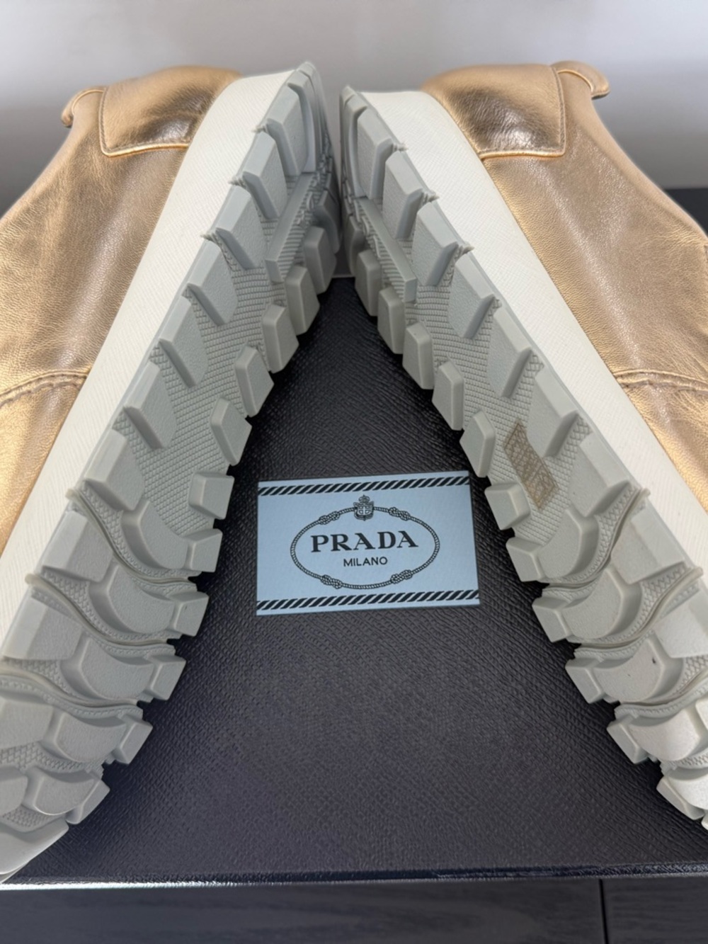 Beautiful Prada Metallic Gold Crystal-Strap Leather Loafers - US 10/EU 40 - NWOT - Picture 9 of 9